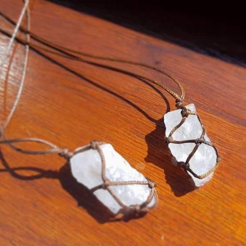Wrapped Raw Clear Quartz Adjustable Necklace - Picture 3 of 6